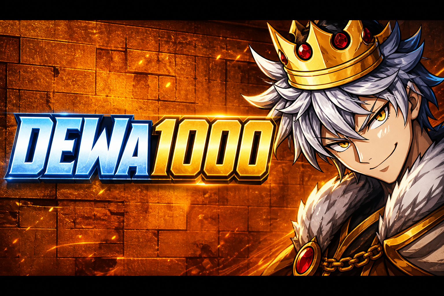 DEWA1000: raja anime bermahkota dan teks DEWA 1000.