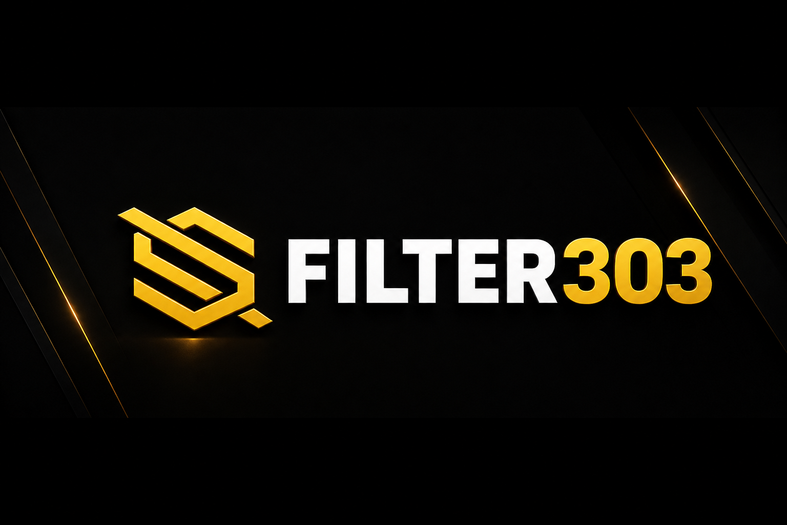 FILTER303: mark emas, teks FILTER putih, 303 gold.