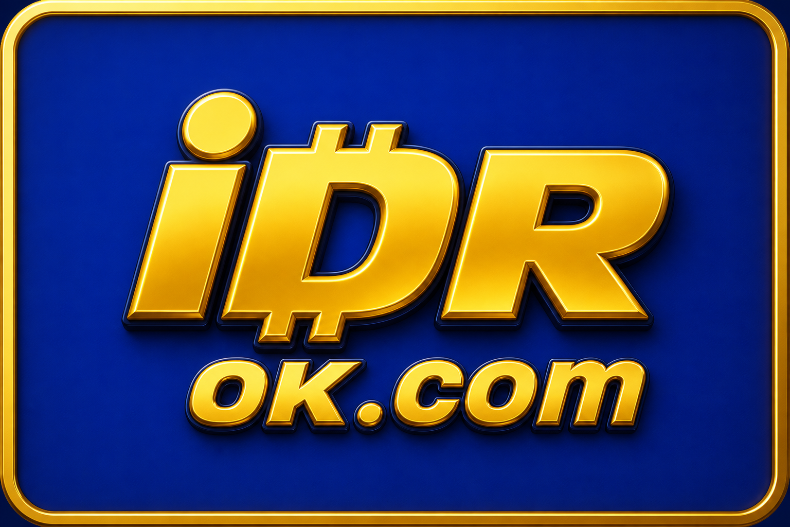 IDROK: wordmark iDR emas dan ok.com di latar biru.
