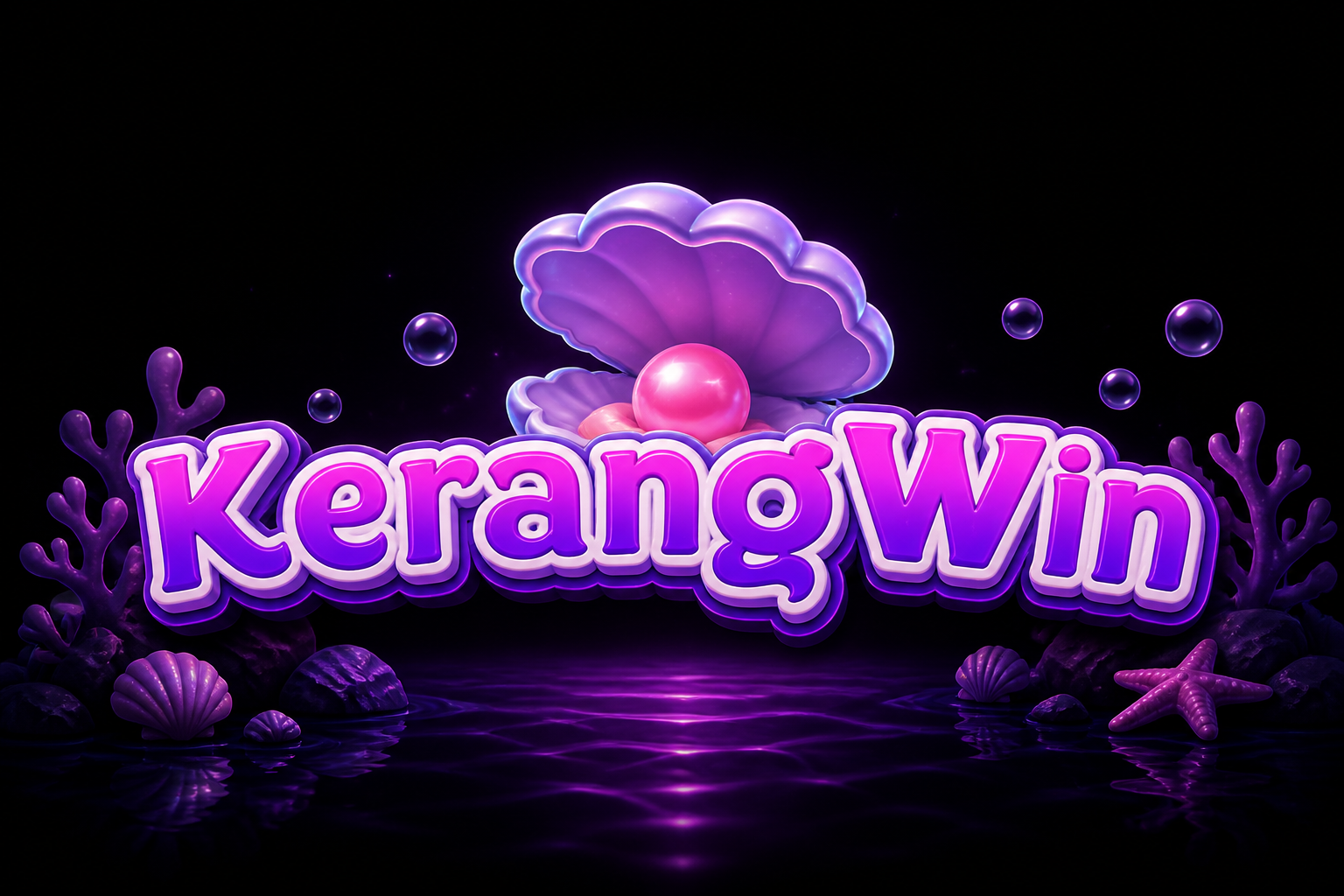 KerangWin: kerang ungu, mutiara, teks KerangWin.